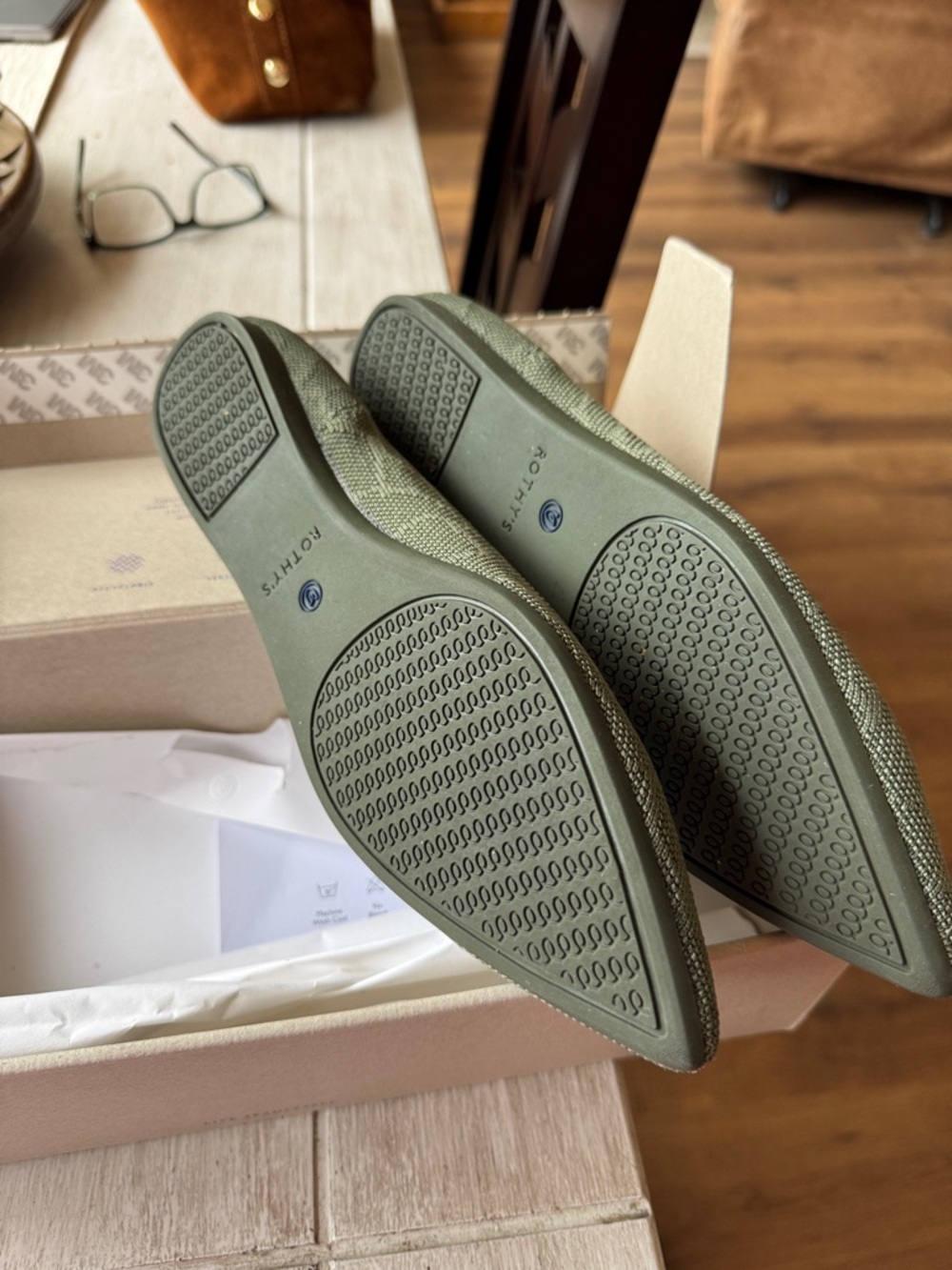 Rothy's Olive Green Pointed Knit Ballet Flats - Picture 2 of 3